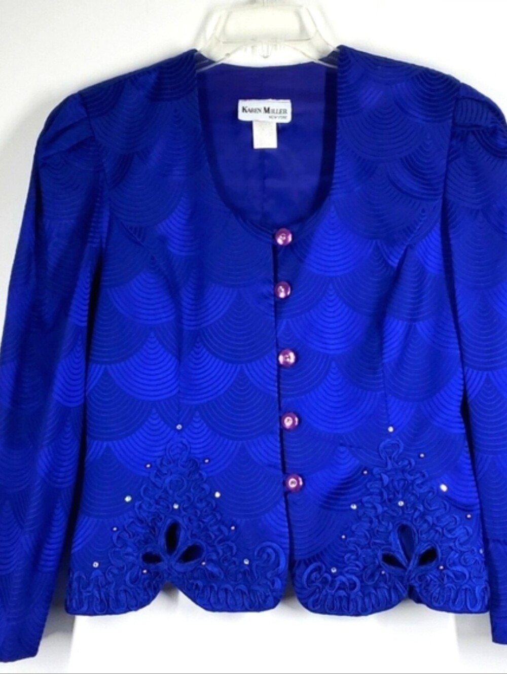 Vintage Karen Miller New York Royal Blue Embellished Skirt Suit Set 12 - Picture 13 of 13